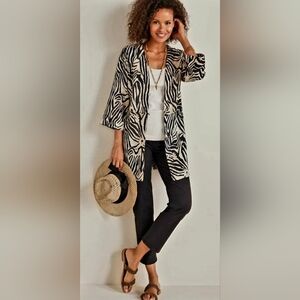 Soft Surroundings Black and Cream Animal Print Single Button Cardigan ~ Small